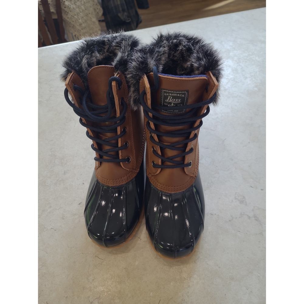 G.H.‎ Bass & Co. Harlequin Duck Boots Women SZ 6 Blue BROWN LEATHER w/faux fur